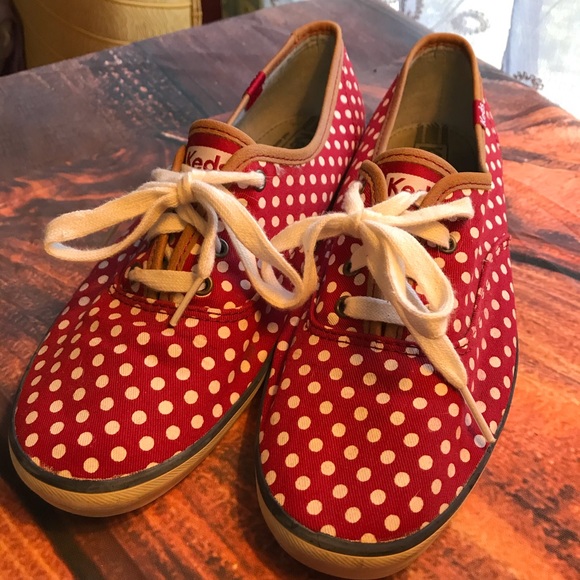 Keds Shoes - KEDS Red and White Polka Dots w Tan Trim sz 8.5